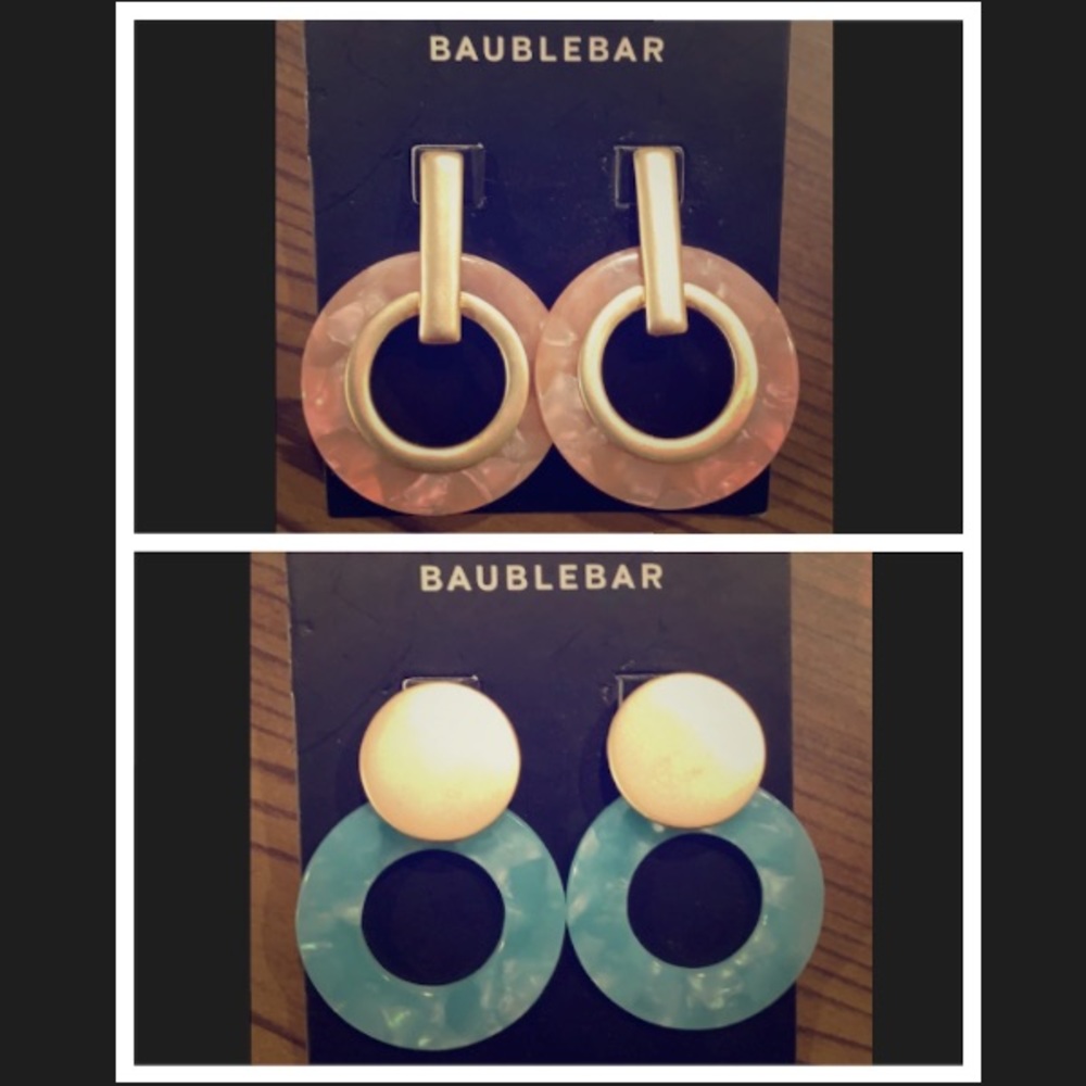 2 New Sea Blue Acetate & Pink Resin Hoop Earrings!